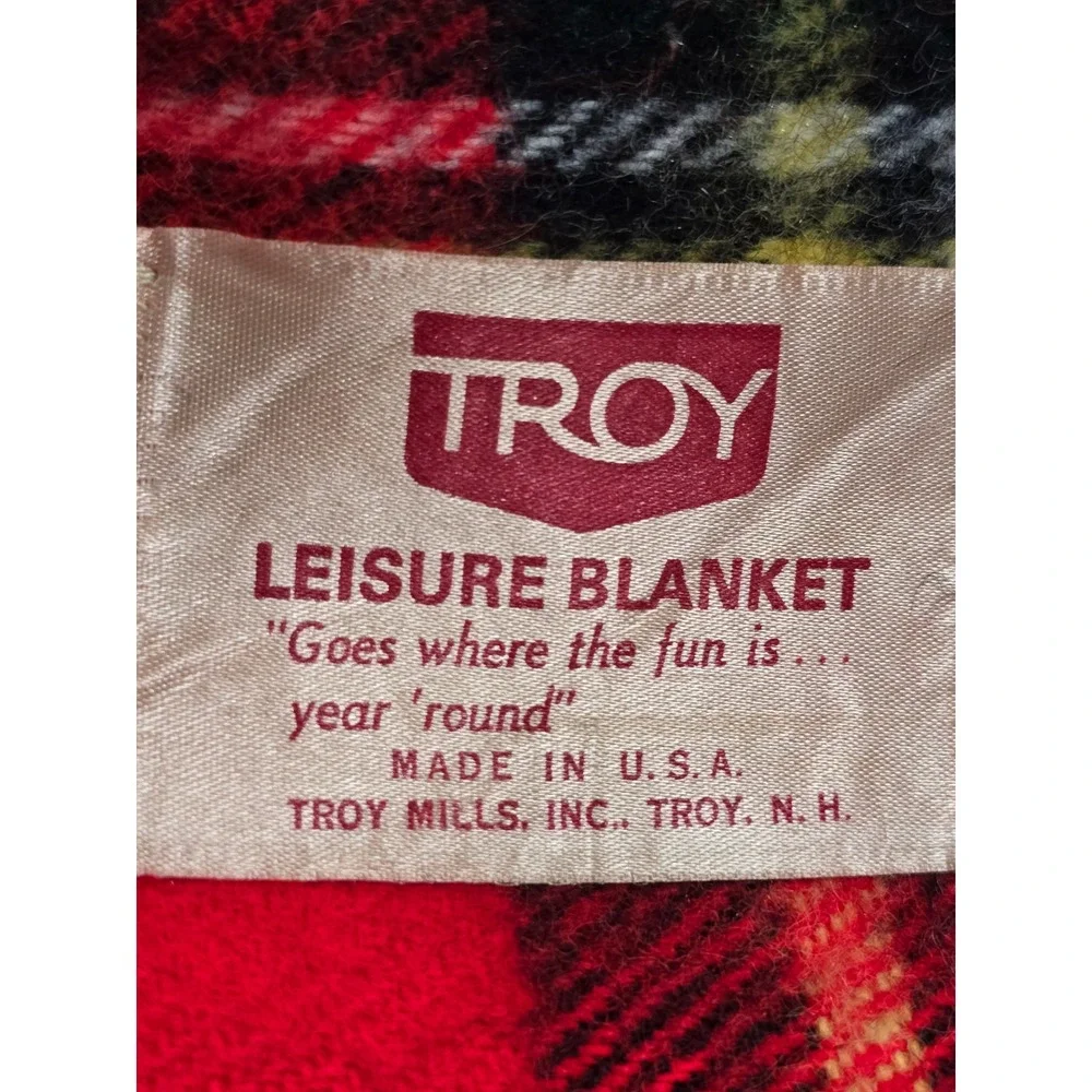 Vintage Troy Leisure Blanket Red Plaid Tartan Fringe Throw Made in USA 51x60